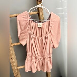Knox Rose Blush Pink Peplum Scoop Neck Top